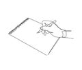 Continuous one line drawing of Hand writing on the paper. Hand holding pen single line art vector illustration Royalty Free Stock Photo