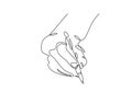 Continuous one line drawing of hand writing. Person holding a ink pen or pencil minimalism design vector illustration. Simplicity