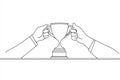 Continuous one-line drawing hands clasped in competition for the trophy epitomize the ambition necessary for remarkable Royalty Free Stock Photo