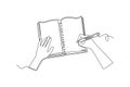 Continuous one line drawing of hands holding pens and pencils, writing letter on paper, taking notes in notebook Royalty Free Stock Photo