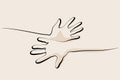 Continuous one line drawing. Hands palms together Royalty Free Stock Photo