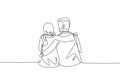 Continuous one line drawing happy Arab family. Couple relationship in love. Man hugging his partner woman. Intimacy celebrates Royalty Free Stock Photo