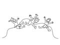 Continuous one line drawing. Happy children jump Royalty Free Stock Photo