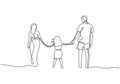 Continuous one line drawing of happy family. Concept of father, mother, and daughter holding hands vector minimalism