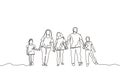 Continuous one line drawing of happy family. Concept of mother, father, daughter, son, and kids. Vector parenting theme minimalism