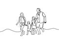 Continuous one line drawing. Happy family father and mother with two children walking together and holding hands. Morning activity Royalty Free Stock Photo