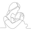 Continuous one line drawing of Happy mother and baby. Woman after baby's born silhouette picture of mom. Vector illustration Royalty Free Stock Photo