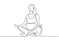 Continuous one line drawing of happy mother pregnant doing yoga aerobic sport. Woman healthy lifestyle Royalty Free Stock Photo