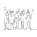 Continuous one line drawing happy team office workers celebrate success Royalty Free Stock Photo