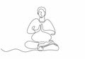 Continuous one line drawing of happy woman pregnant doing yoga aerobic sport. Single hand drawn minimalism design Royalty Free Stock Photo