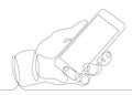 Continuous line drawing In his hand phone smartphone