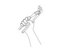Continuous one line drawing of and holding pincers. Man`s hand holds a carpentery tool simple line art vector design