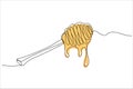 Continuous one line drawing of honey dripping from a wooden honey dipper isolated on white background Royalty Free Stock Photo