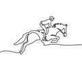 Continuous one line drawing. Horse and rider on horseback logo. Black and white  illustration Royalty Free Stock Photo