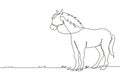 Continuous one line drawing horse standing still not moving watching. Strong character. Equestrian ranch field. Horse racing Royalty Free Stock Photo