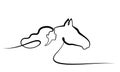 One line drawing. Horse and woman heads logo Royalty Free Stock Photo