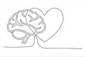 Continuous one line drawing of human brain and heart Royalty Free Stock Photo