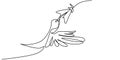 Continuous one line drawing of hummingbird minimalism drawing. Flying bird on flowers isolated on a white background. Avian