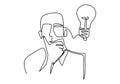 Continuous one line drawing idea and creativity symbol with lamp. The concept of thinking ideas. A person thinking and get an idea