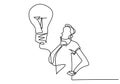 Continuous one line drawing idea and creativity symbol with lamp and hand. The concept of thinking ideas. A person thinking and