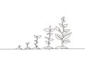 Continuous one line drawing infographic of planting tree. Seeds sprout in ground. Seedling gardening plant. Sprouts, plants, trees Royalty Free Stock Photo