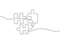 Continuous one line drawing of jigsaws on white background. Puzzle game symbol and sign business metaphor of problem solving,