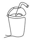 Continuous one-line drawing. A juice with a cup and pipette