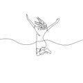 Continuous one line drawing jumping girl, vector