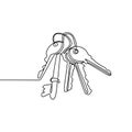 Continuous one line drawing of keys sign object minimalism design on white background