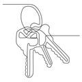 Continuous one line drawing of keys sign object minimalism design on white background