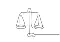 Continuous one line drawing of law weights. Scale of metal vector minimalism design