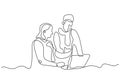 Continuous one line drawing of leader company director assist and discussion to the secretary. Minimalism concept of man and woman