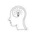 Continuous one line drawing light bulb inside head. Concept of creative idea, education and imagination in linear style Royalty Free Stock Photo