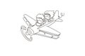 Continuous one line drawing little boy operating plane and a girl as passengers. Kids flying in airplane. Happy smiling kid flying Royalty Free Stock Photo