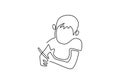 Continuous one line drawing of little boy is painting isolated on white background. A cute daughter holding brush and painting on Royalty Free Stock Photo