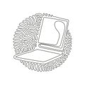 Continuous one line drawing little mirror. Beauty pocket makeup mini mirror. Hand holding cosmetic mirror. Swirl curl circle Royalty Free Stock Photo