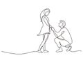 Continuous one line drawing of love marriage marriage symbol. Man giving proposal to woman