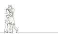 Continuous one line drawing loving Arabic couple kissing and hugging. Romantic couple lovers kissing. Happy man and woman prepare