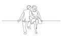 Couple woman and man sitting Continuous line