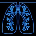 One line drawing lungs Medicine icon neon concept