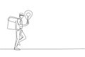 Continuous one line drawing male courier walking while looking smartphone and there is gps pin coming out of smartphone