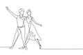 Continuous one line drawing male female professional dancer couple dancing tango, waltz dances together on dancing contest Royalty Free Stock Photo