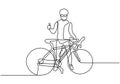 Continuous one line drawing of a man with bicycle minimalism design isolated on white background. Vector sport theme hand drawn Royalty Free Stock Photo