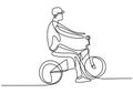 Continuous one line drawing man on a bicycle. Sport man doing exercise to make him health. Vector illustration