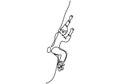 Continuous one line drawing of man doing climbing. Energetic young male practices rock climbing the rope for safety isolated on