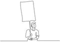 Continuous one line drawing man holding blank signboard. illustration concept