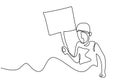 Continuous one line drawing man holding blank signboard. illustration concept