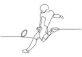 Continuous one line drawing of a man kick or shot a ball to make a goal while soccer sport game. Portrait of person with costume Royalty Free Stock Photo