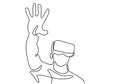 Continuous one line drawing of man reaching something while playing simulation game. Young male wearing a helmet virtual reality Royalty Free Stock Photo