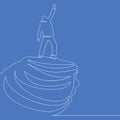 Continuous one line drawing of man on the top of the world vector business concept Royalty Free Stock Photo
